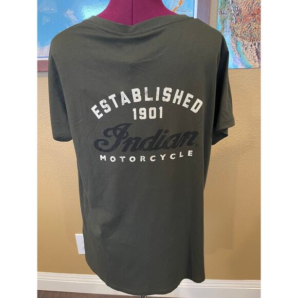 Indian Motorcycle Woman’s Khaki Green 1901 Indian Logo T-Shirt XL - Picture 2 of 5